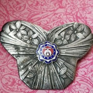 Vintage Shriners brooch Art Nouveau broach pin silver tone butterfly